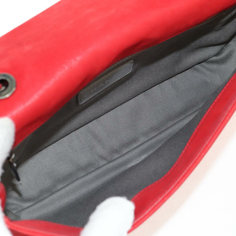 【日本直送】香奈兒 (CHANEL) 野性縫線鏈條肩背包，紅色皮革，CC標誌，貨號128522M-8