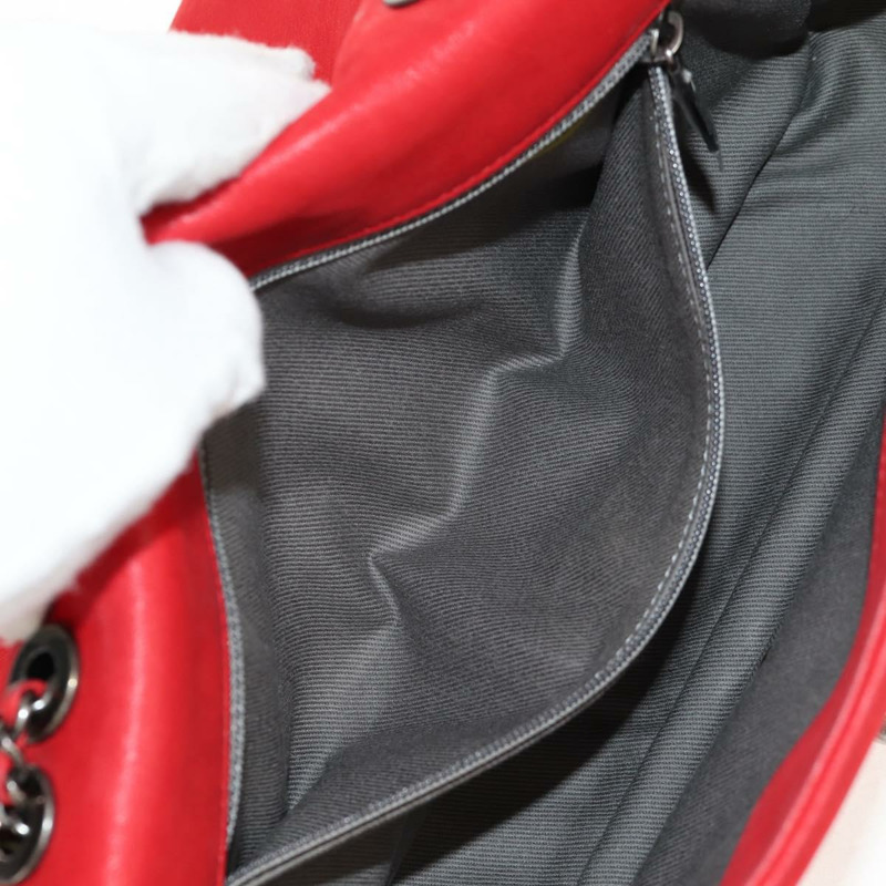 【日本直送】香奈兒 (CHANEL) 野性縫線鏈條肩背包，紅色皮革，CC標誌，貨號128522M-26