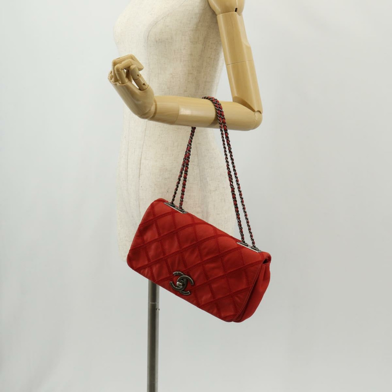 【日本直送】香奈兒 (CHANEL) 野性縫線鏈條肩背包，紅色皮革，CC標誌，貨號128522M-27