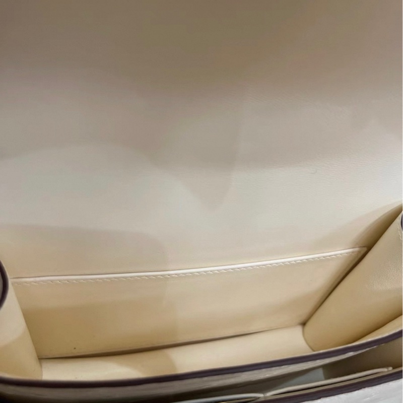 Hermes mini Constance 19 奶油白 鴕鳥皮 金扣 W刻 單肩包 鏡子也在 內里乾淨-7