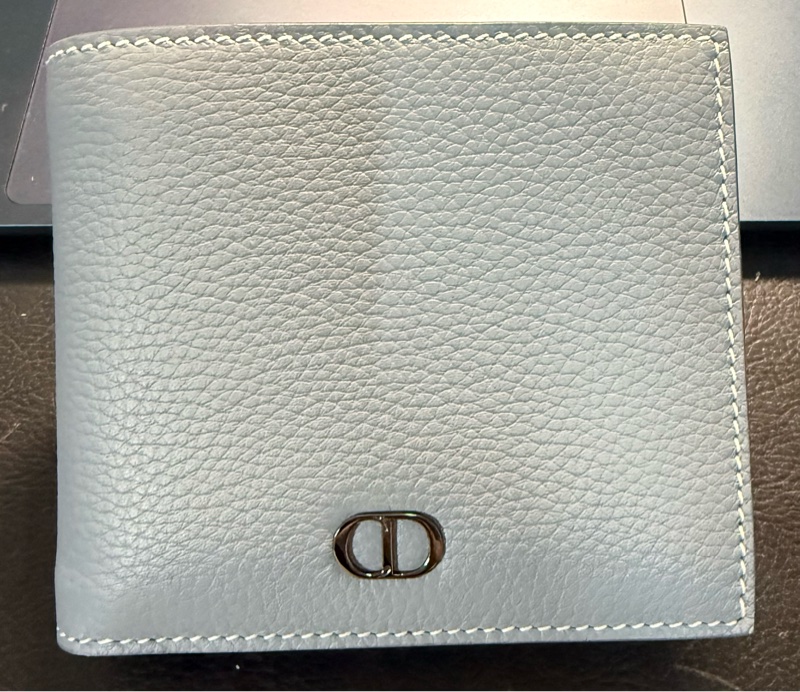 Dior CD Icon雙摺錢包/灰藍色小牛皮-4
