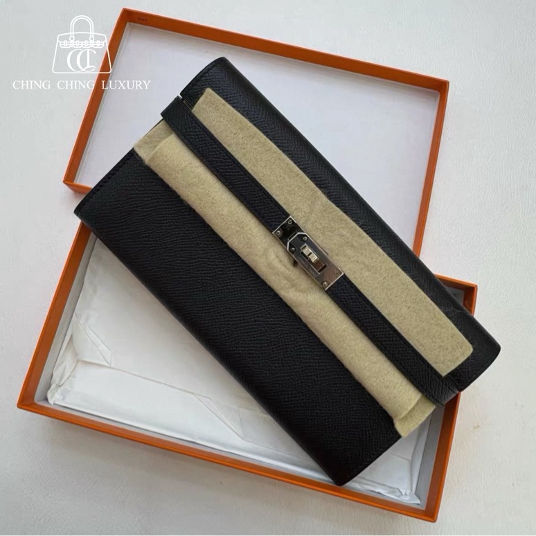 🌈Hermes🧡Kelly Wallet🧡黑色銀扣🌟全新未使用🌟Epsom皮🌟-0