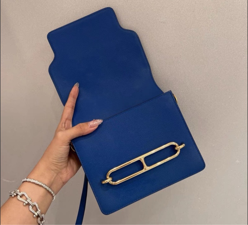 🌈Hermes💙Mini Roulis 19💙琉璃藍Bleu Zellige金扣🌟全套有單💙99新🌟evercolor皮🌟-3