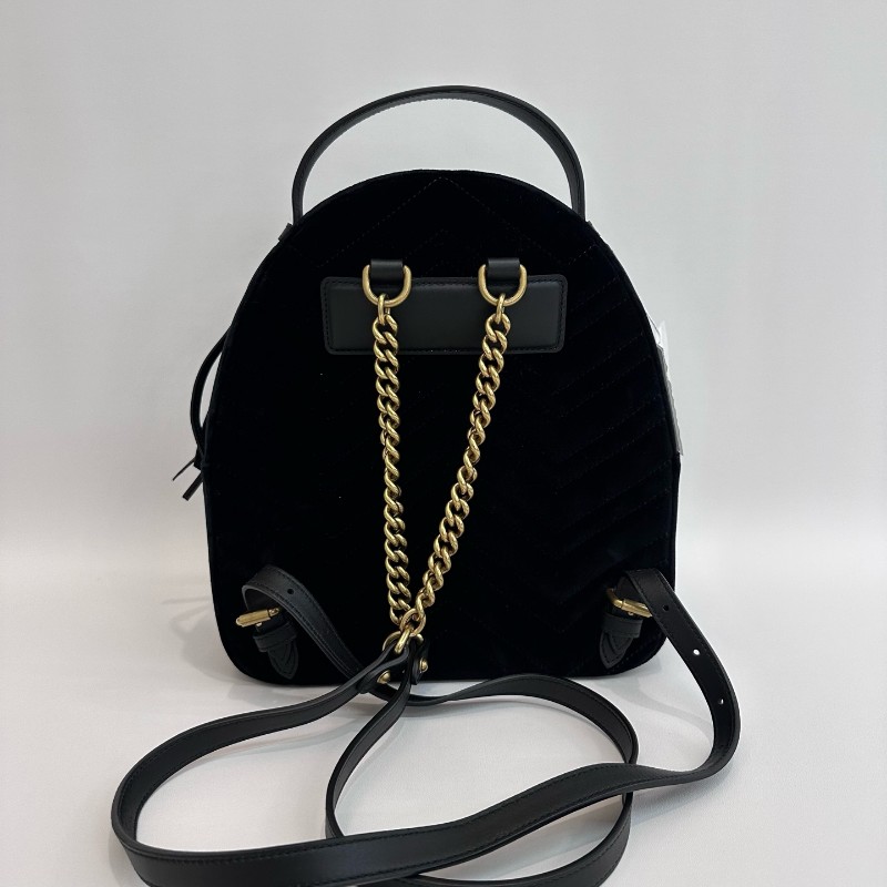 Gucci/古馳馬蒙黑金絲絨V紋星星鑽裝飾雙肩包 底長24cm寬9cm高25cm-1