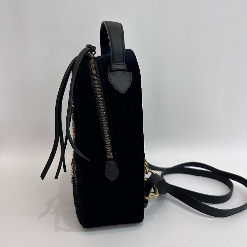 Gucci/古馳馬蒙黑金絲絨V紋星星鑽裝飾雙肩包 底長24cm寬9cm高25cm-2