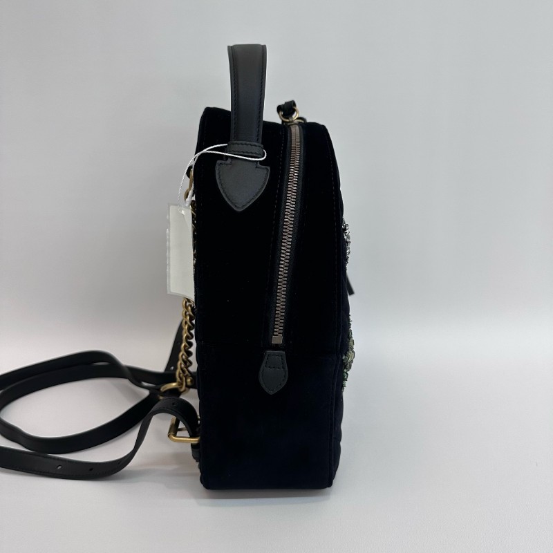 Gucci/古馳馬蒙黑金絲絨V紋星星鑽裝飾雙肩包 底長24cm寬9cm高25cm-3