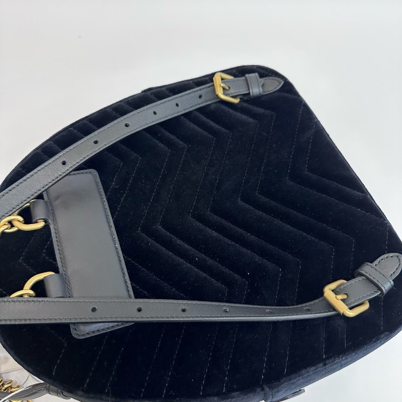 Gucci/古馳馬蒙黑金絲絨V紋星星鑽裝飾雙肩包 底長24cm寬9cm高25cm-6