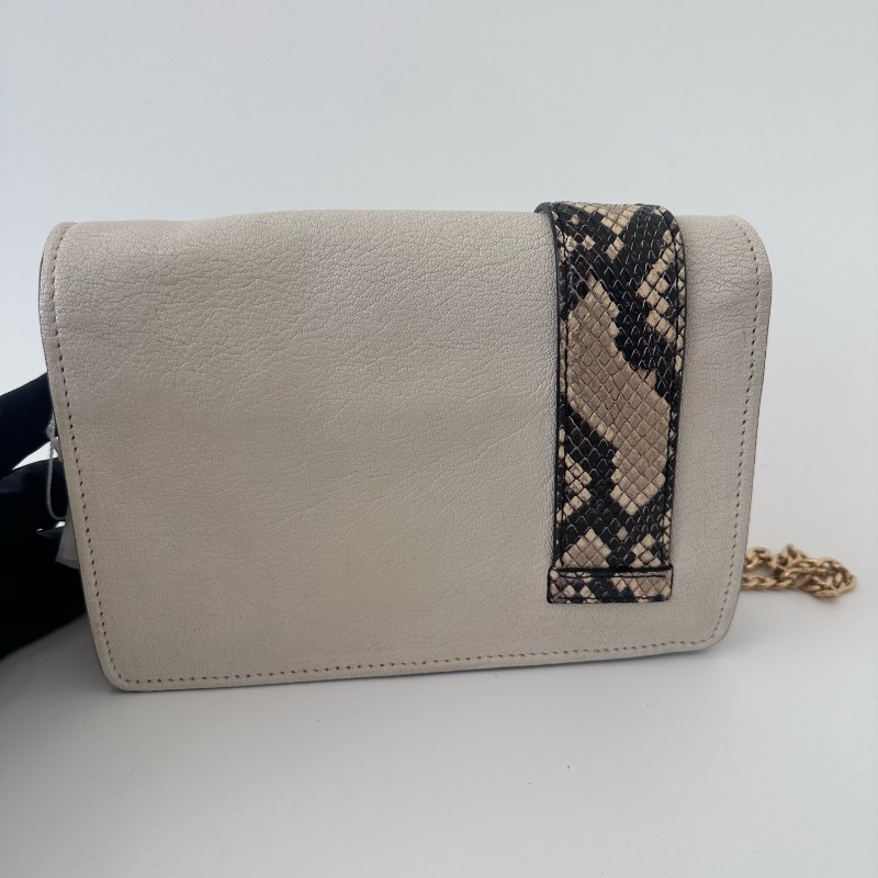 MiuMiu/繆繆MiuLady系列太陽花白色牛皮拼蛇皮水鑽鏈條斜挎包底長20。-1