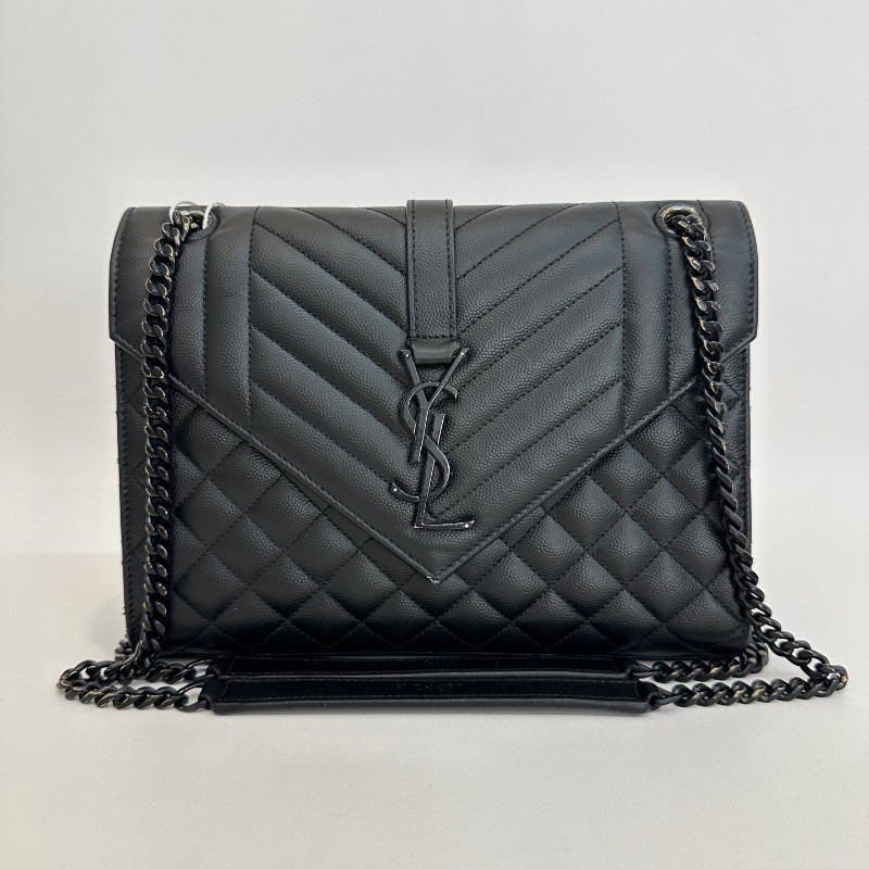 Saint laurent/聖羅蘭荔枝紋牛皮so black中號envelope信封包鏈條單肩斜挎包。-0