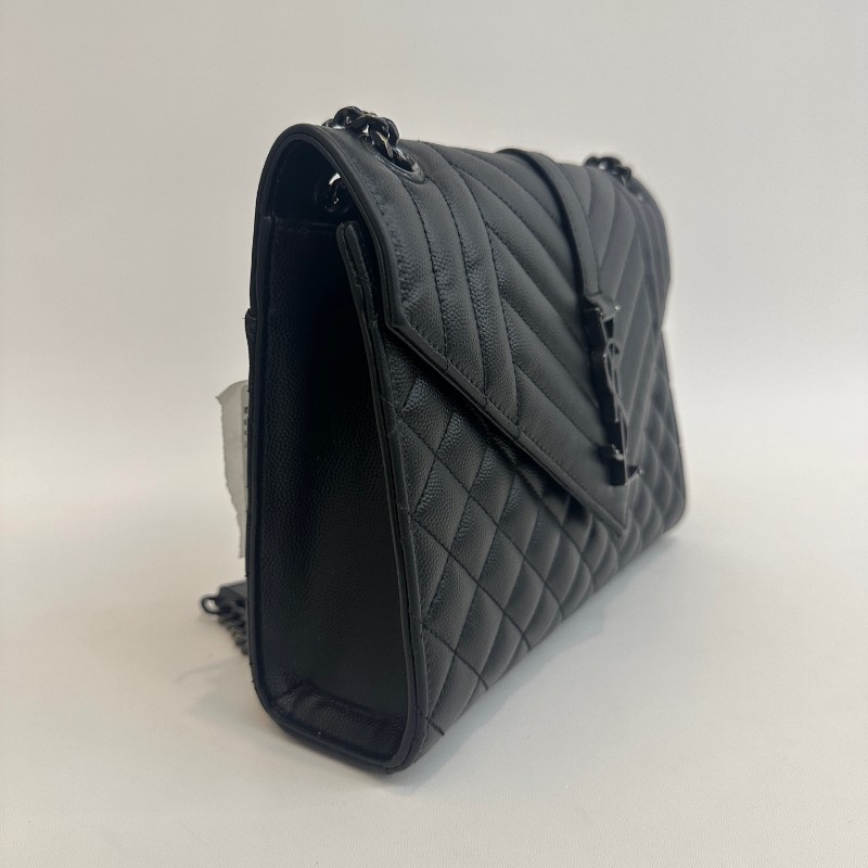 Saint laurent/聖羅蘭荔枝紋牛皮so black中號envelope信封包鏈條單肩斜挎包。-2