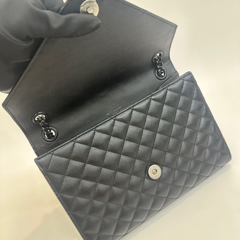 Saint laurent/聖羅蘭荔枝紋牛皮so black中號envelope信封包鏈條單肩斜挎包。-7