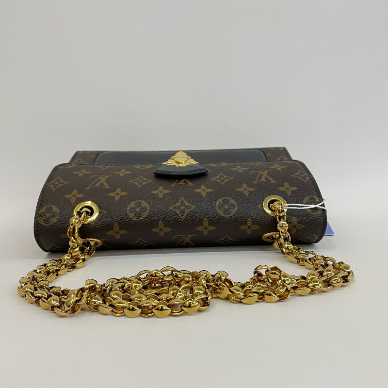 Louis Vuitton/路易威登老花拼黑色配皮維多利亞鏈條單肩斜挎包。-3