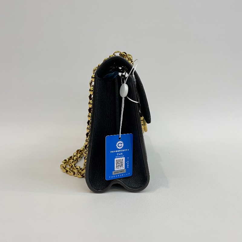 Louis Vuitton/路易威登老花拼黑色配皮維多利亞鏈條單肩斜挎包。-13