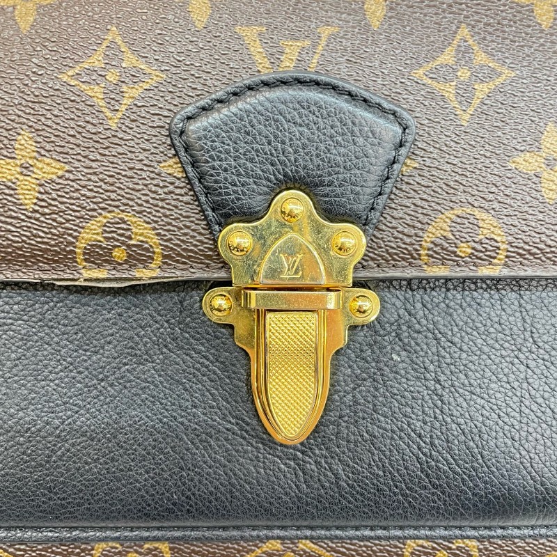 Louis Vuitton/路易威登老花拼黑色配皮維多利亞鏈條單肩斜挎包。-15