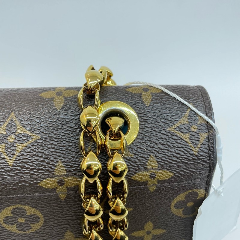 Louis Vuitton/路易威登老花拼黑色配皮維多利亞鏈條單肩斜挎包。-16