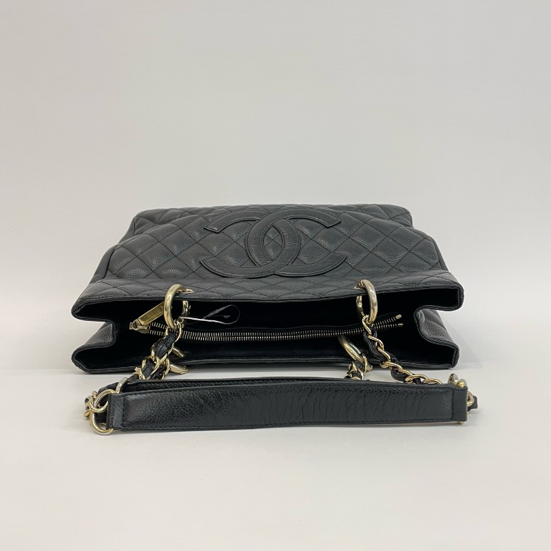 Chanel/香奈兒黑金荔枝牛皮中號gst鏈條單肩托特包。-5