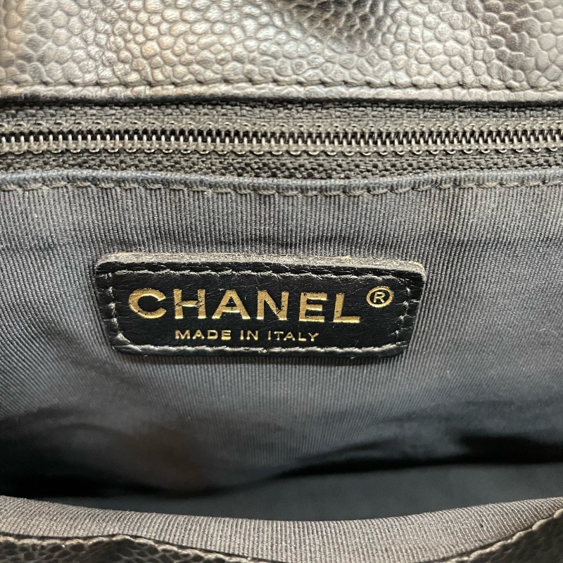 Chanel/香奈兒黑金荔枝牛皮中號gst鏈條單肩托特包。-9