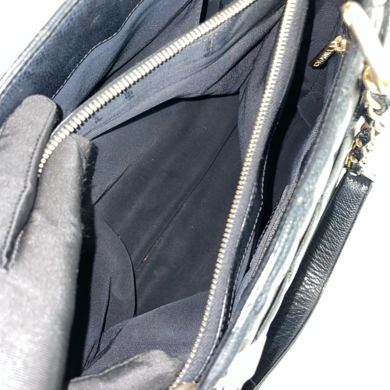 Chanel/香奈兒黑金荔枝牛皮中號gst鏈條單肩托特包。-17