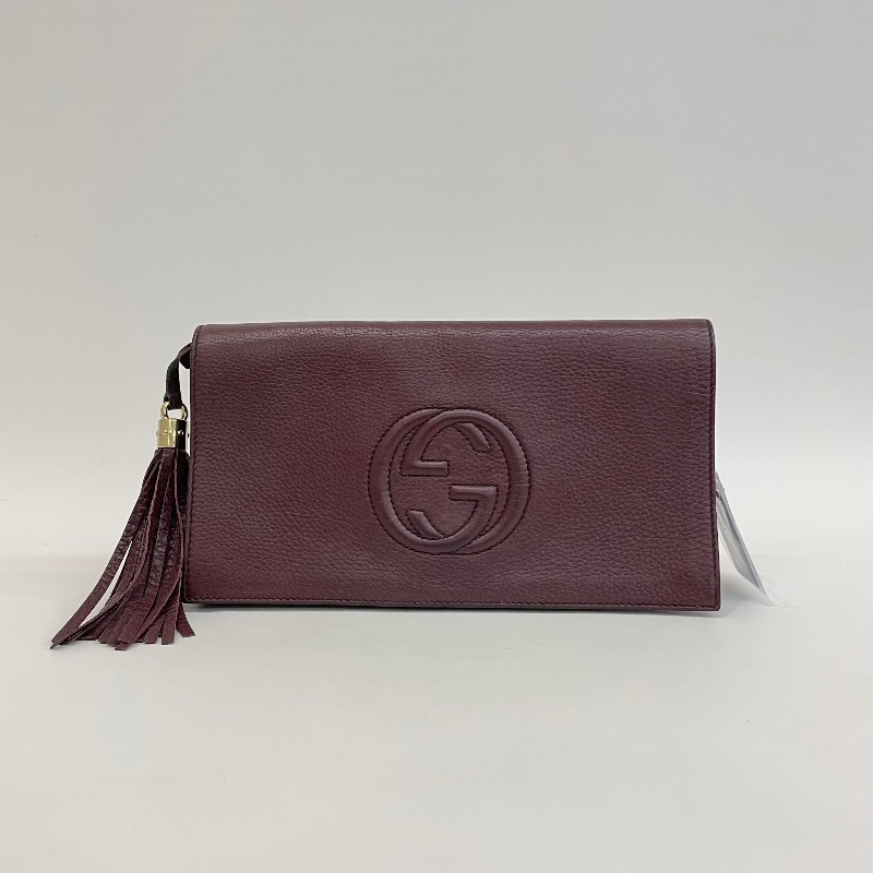 Gucci/古馳紫色荔枝牛皮大G流蘇soho手拿包。-0
