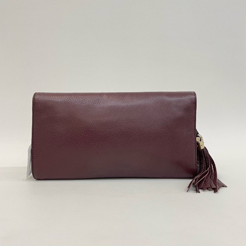 Gucci/古馳紫色荔枝牛皮大G流蘇soho手拿包。-1