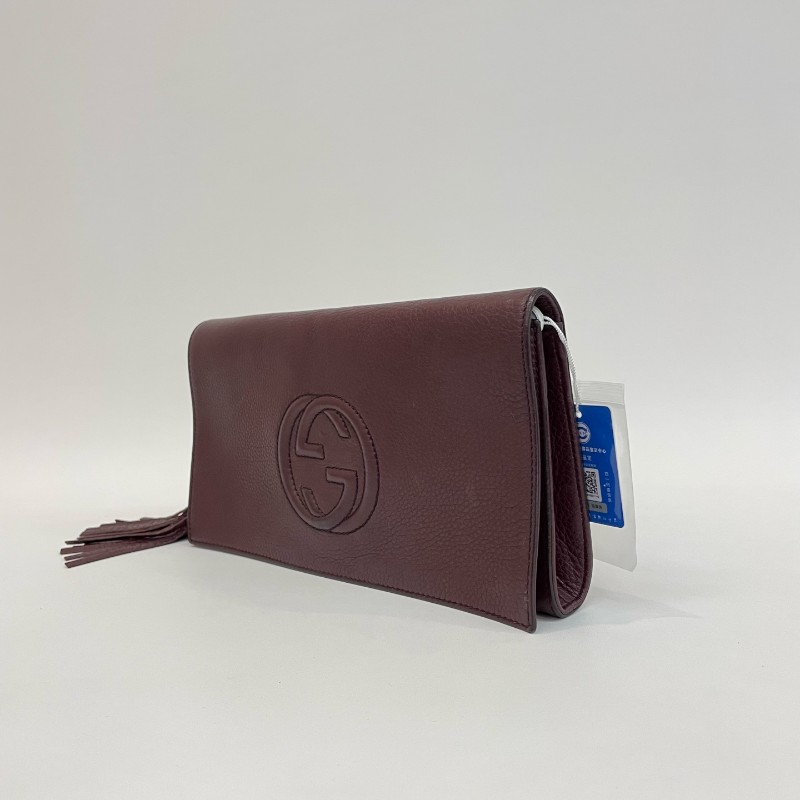 Gucci/古馳紫色荔枝牛皮大G流蘇soho手拿包。-3