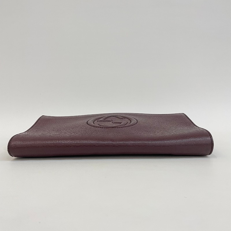 Gucci/古馳紫色荔枝牛皮大G流蘇soho手拿包。-4