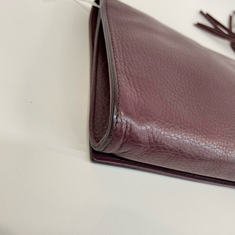 Gucci/古馳紫色荔枝牛皮大G流蘇soho手拿包。-8