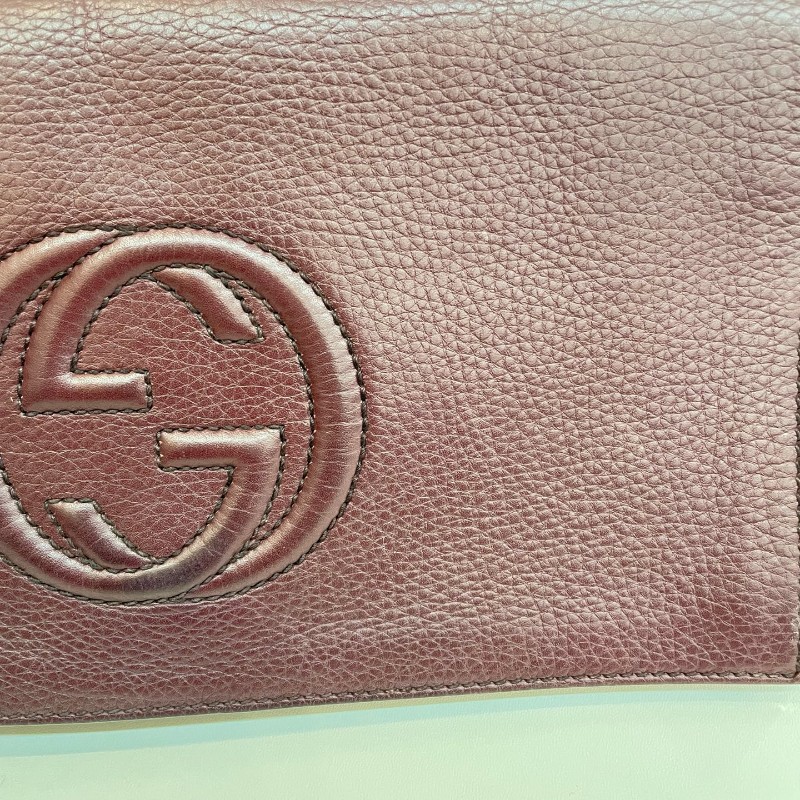 Gucci/古馳紫色荔枝牛皮大G流蘇soho手拿包。-13