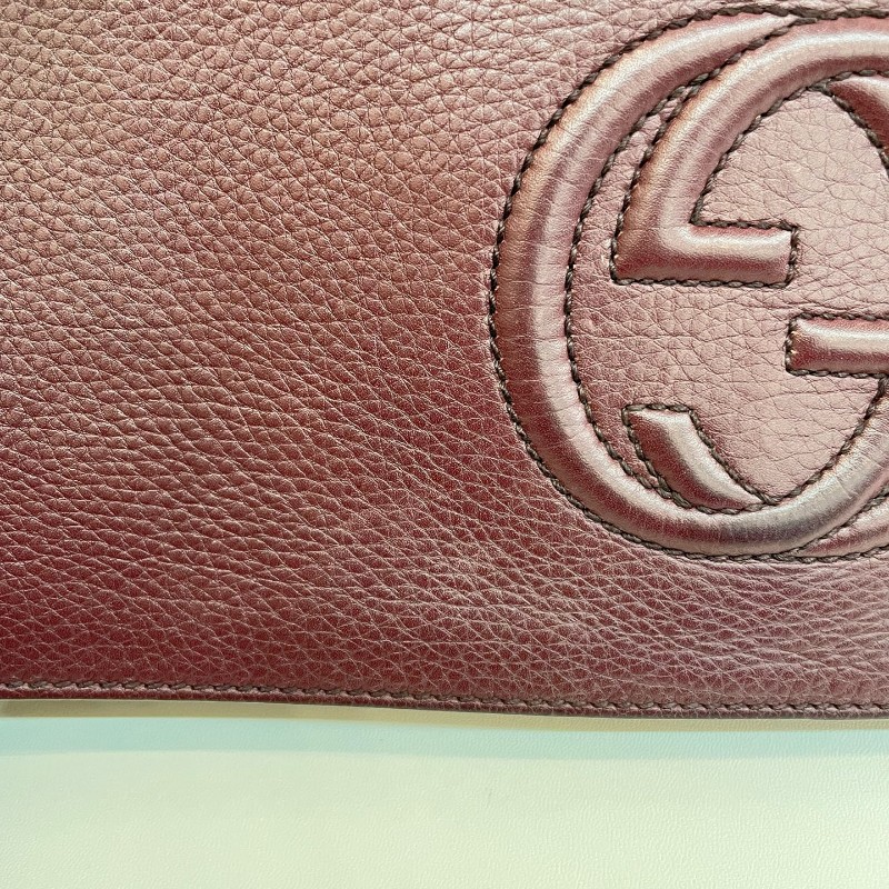 Gucci/古馳紫色荔枝牛皮大G流蘇soho手拿包。-16