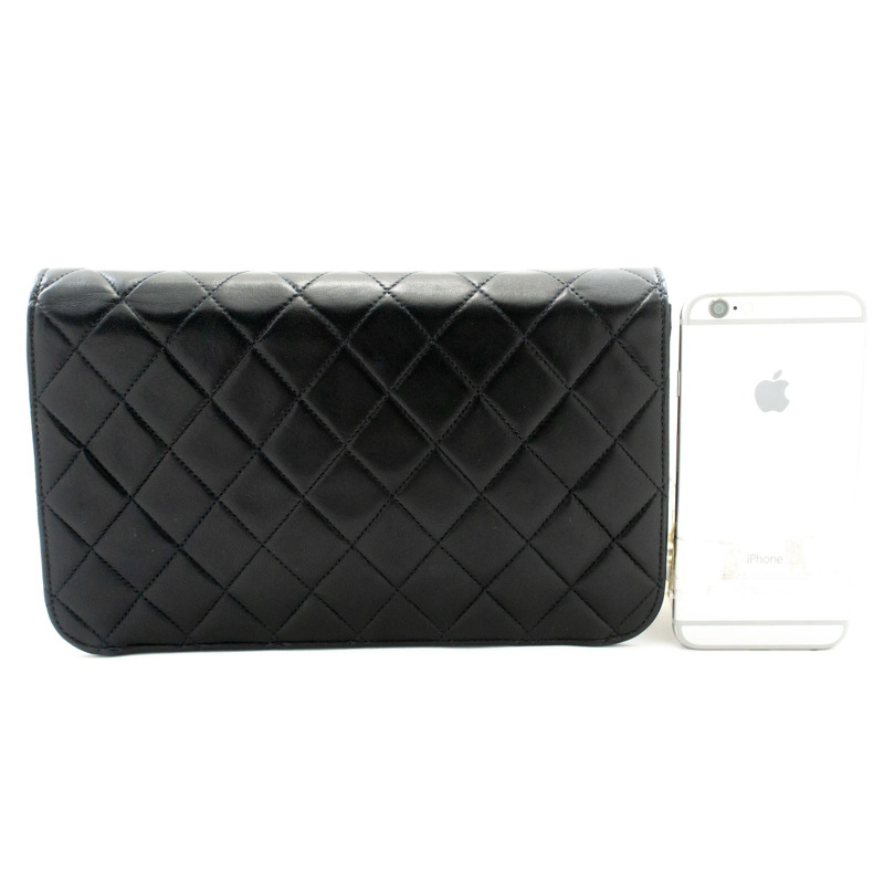 【日本直送】香奈兒黑色菱格紋羊皮全翻蓋鏈條肩背包/手拿包-2