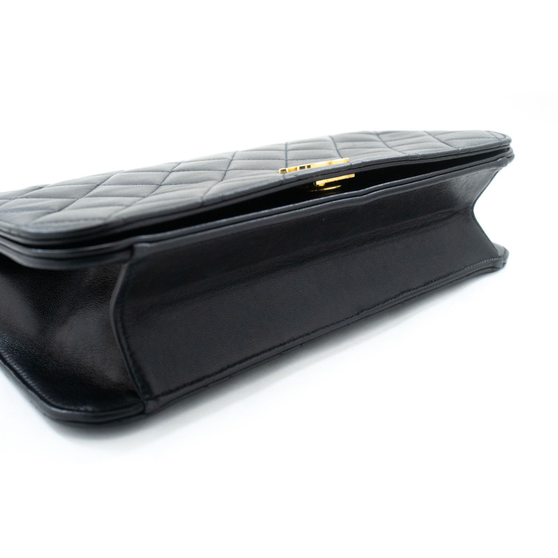 【日本直送】香奈兒黑色菱格紋羊皮全翻蓋鏈條肩背包/手拿包-3