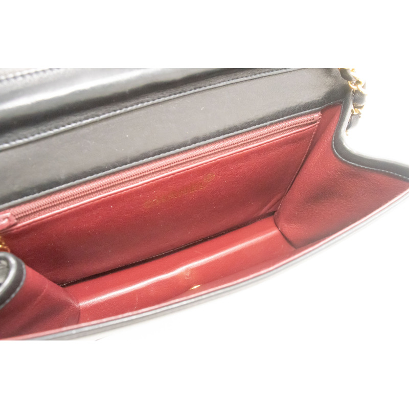 【日本直送】香奈兒黑色菱格紋羊皮全翻蓋鏈條肩背包/手拿包-9