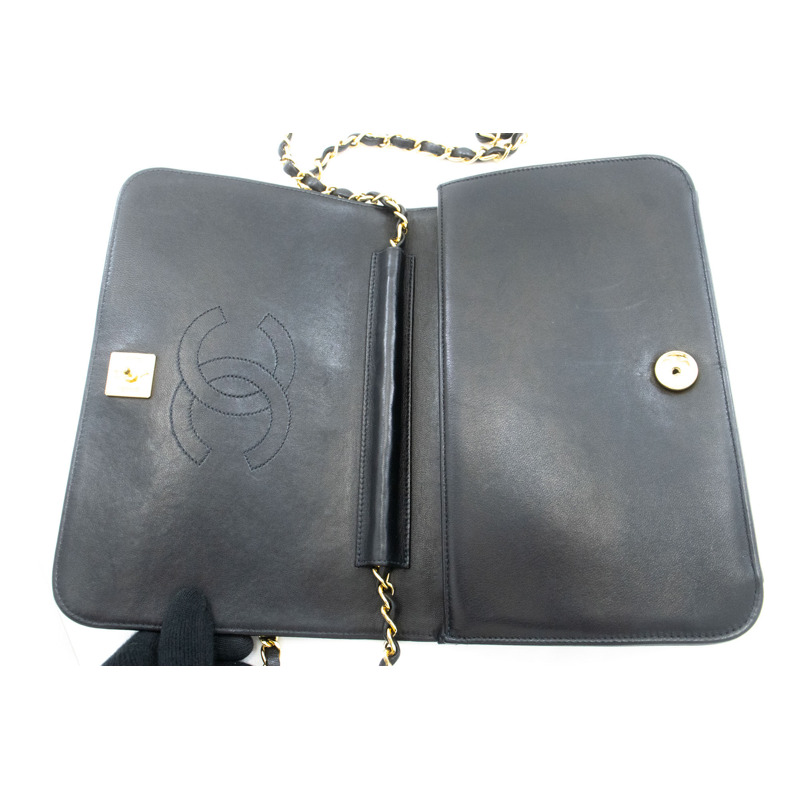 【日本直送】香奈兒黑色菱格紋羊皮全翻蓋鏈條肩背包/手拿包-10