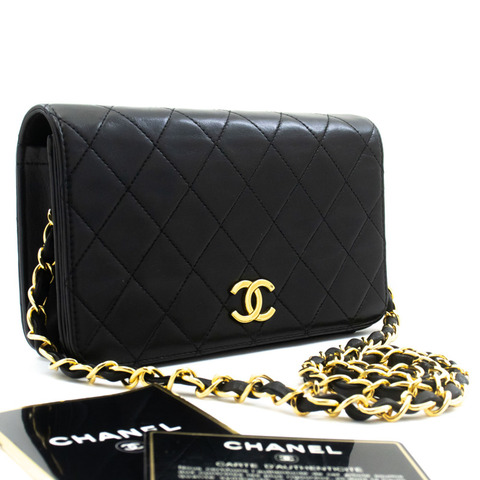 香奈兒黑色菱格紋全蓋小鏈條單背包/手拿包