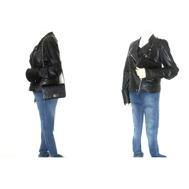 【日本直送】香奈兒黑色菱格紋全蓋小鏈條單背包/手拿包-11