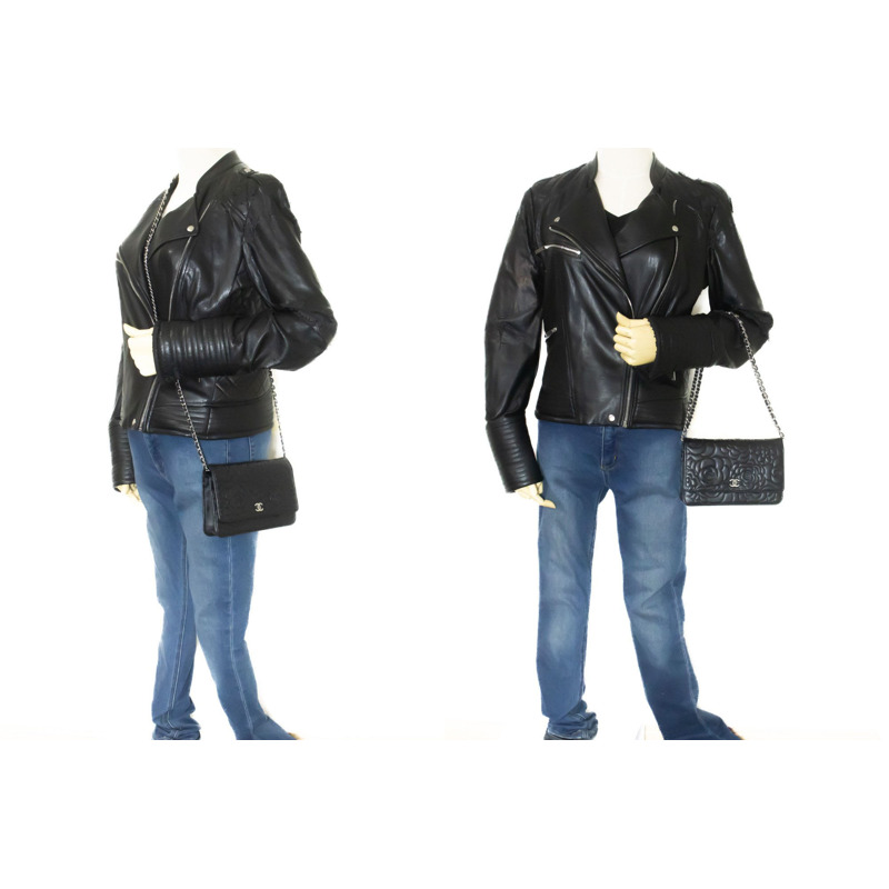 【日本直送】香奈兒黑山茶花壓花鏈條皮夾 WOC 肩包-11