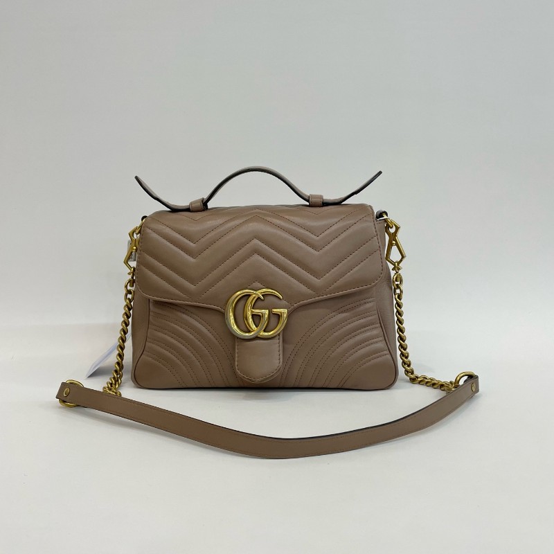 Gucci/古馳裸粉色全皮大號馬蒙郵差手提單肩斜挎包。-0