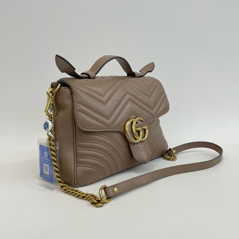 Gucci/古馳裸粉色全皮大號馬蒙郵差手提單肩斜挎包。-2