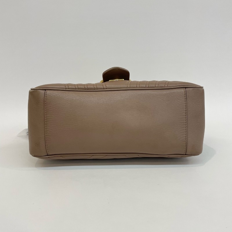 Gucci/古馳裸粉色全皮大號馬蒙郵差手提單肩斜挎包。-4