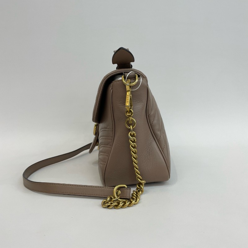 Gucci/古馳裸粉色全皮大號馬蒙郵差手提單肩斜挎包。-5