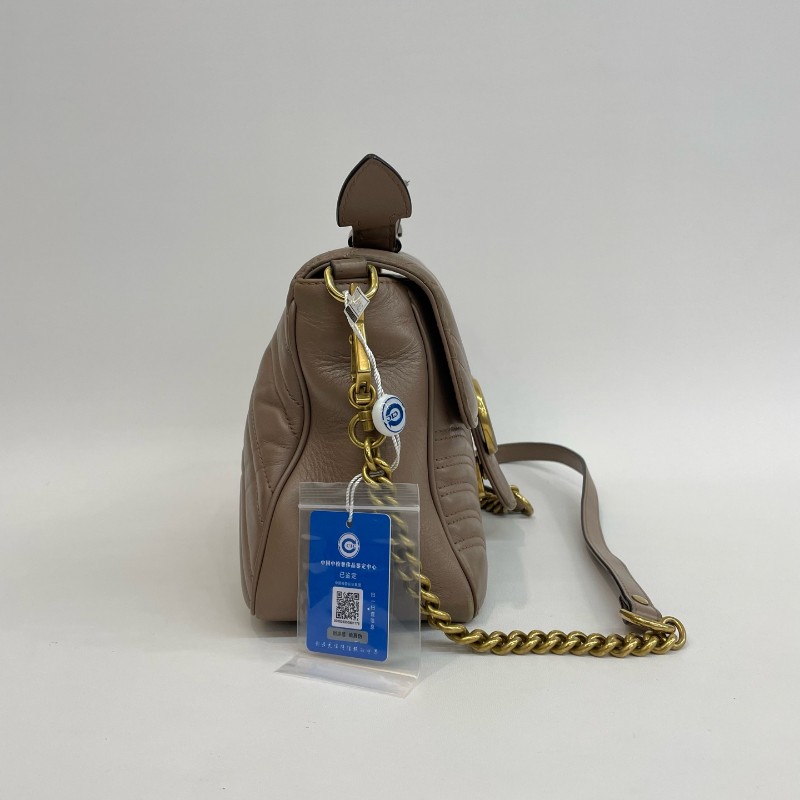 Gucci/古馳裸粉色全皮大號馬蒙郵差手提單肩斜挎包。-7