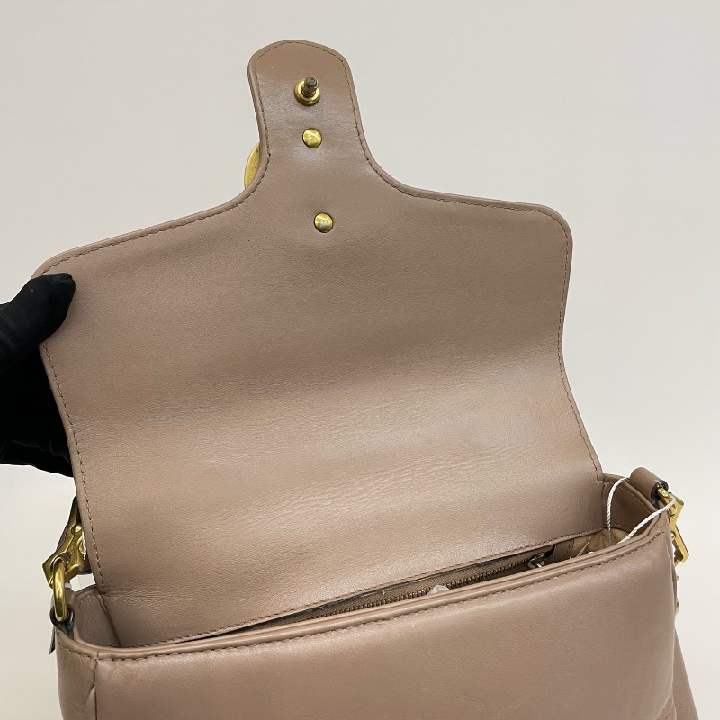 Gucci/古馳裸粉色全皮大號馬蒙郵差手提單肩斜挎包。-9