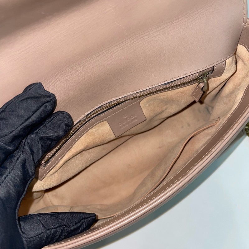 Gucci/古馳裸粉色全皮大號馬蒙郵差手提單肩斜挎包。-10