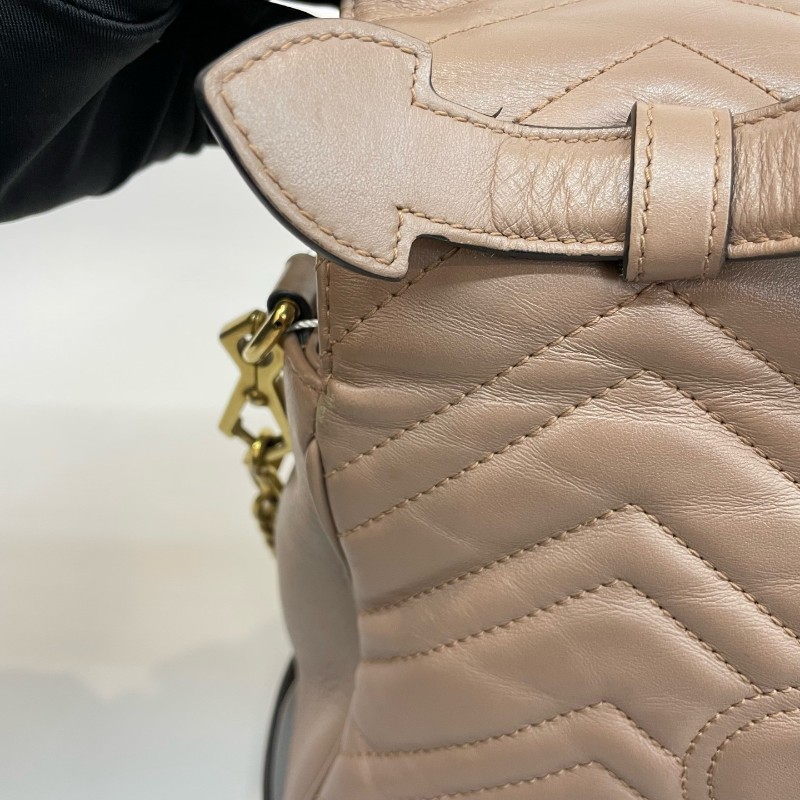 Gucci/古馳裸粉色全皮大號馬蒙郵差手提單肩斜挎包。-11