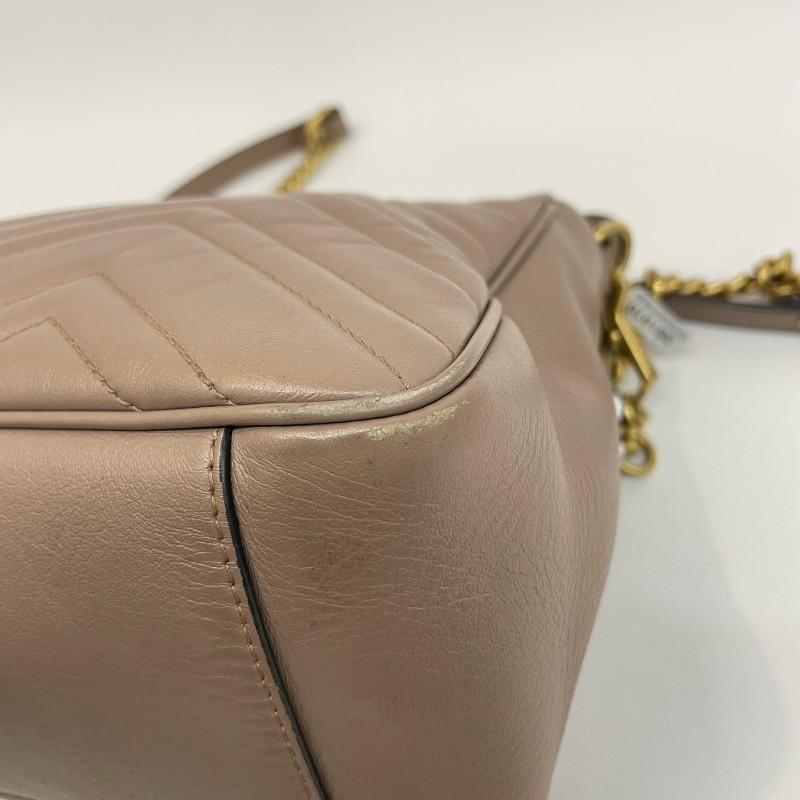 Gucci/古馳裸粉色全皮大號馬蒙郵差手提單肩斜挎包。-13