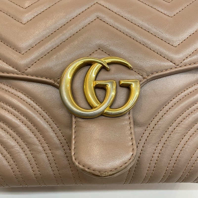 Gucci/古馳裸粉色全皮大號馬蒙郵差手提單肩斜挎包。-15