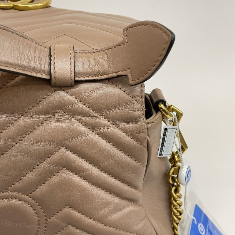 Gucci/古馳裸粉色全皮大號馬蒙郵差手提單肩斜挎包。-16