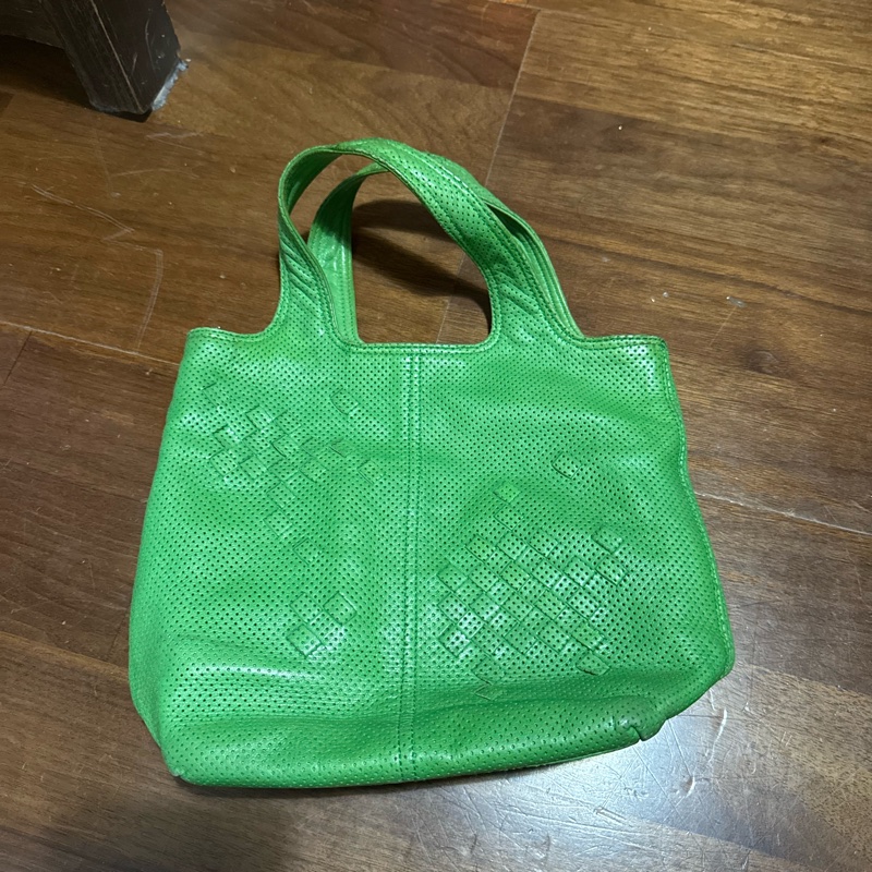 BV綠色二手編織手提袋-0