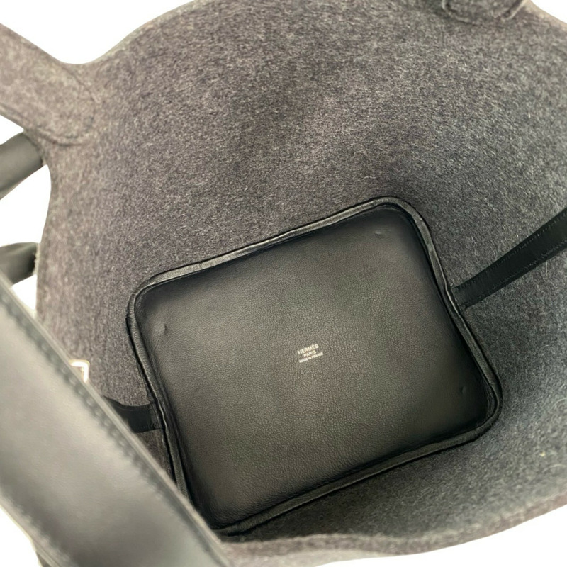 全新未使用 Y 字印記愛馬仕 Picotin Lock PM 毛氈和 Swift 皮革手提包，灰色/黑色，20685-8