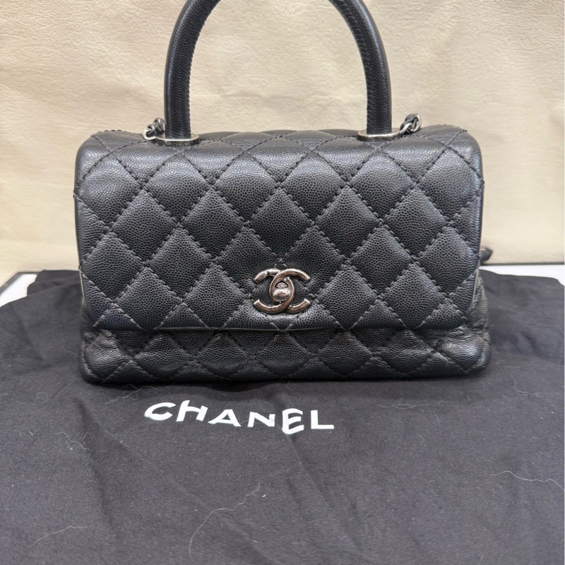 Chanel 黑银Coco handle 牛皮荔枝小号 22开有卡-0